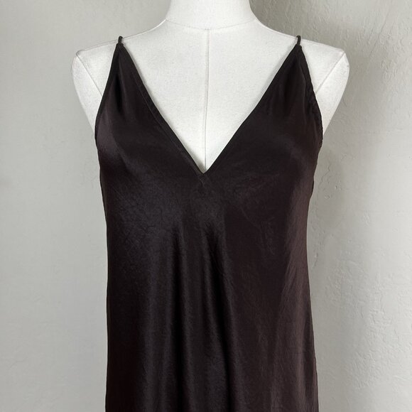 Madewell Satin Sleeveless Maxi Slip Dress V-Neck Carob Brown NT571 Size 2 - Picture 2 of 12